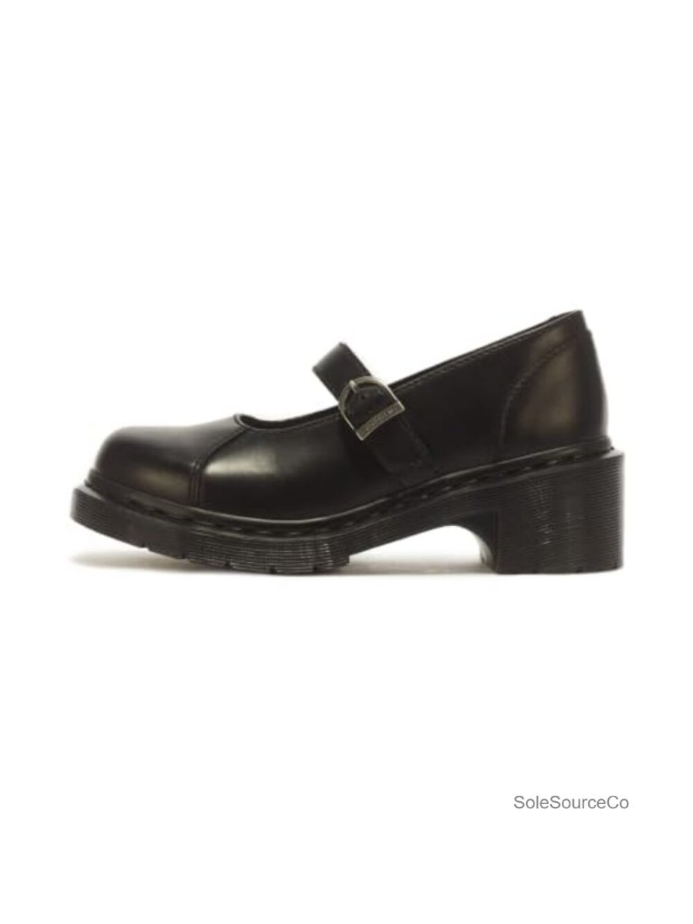 Platform Mary Jane Black Leather Buckle Strap Casual Shoe